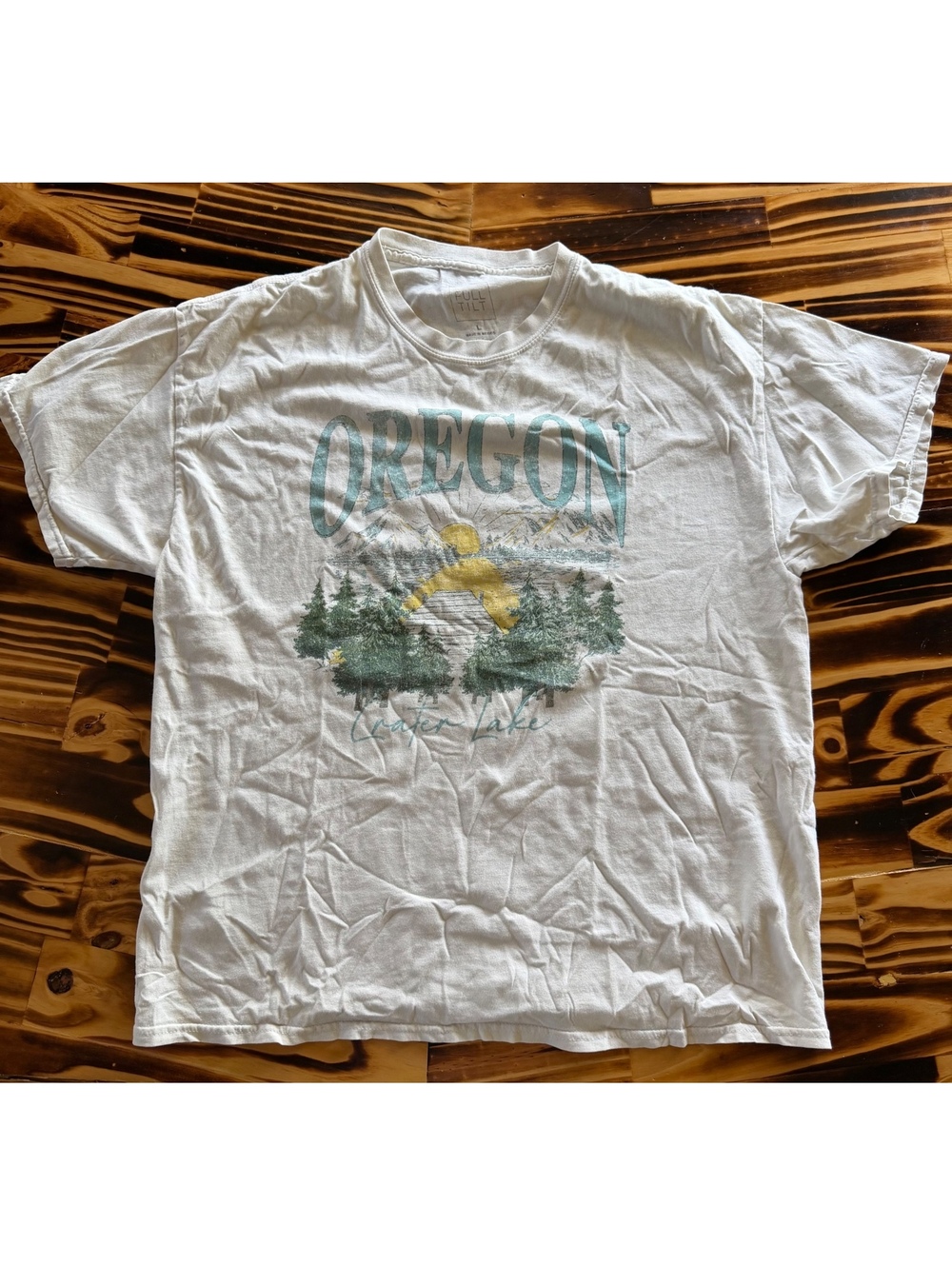Full Tilt Oregon Crater Lake Graphic T-Shirt Large White Cotton